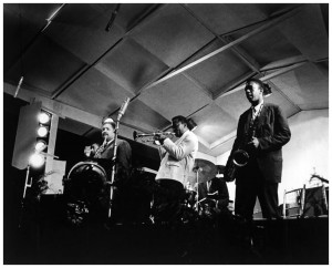 The first "classic" Miles Davis Quintet at the New Port Jazz festival 1958. Photo by Dennis Stock